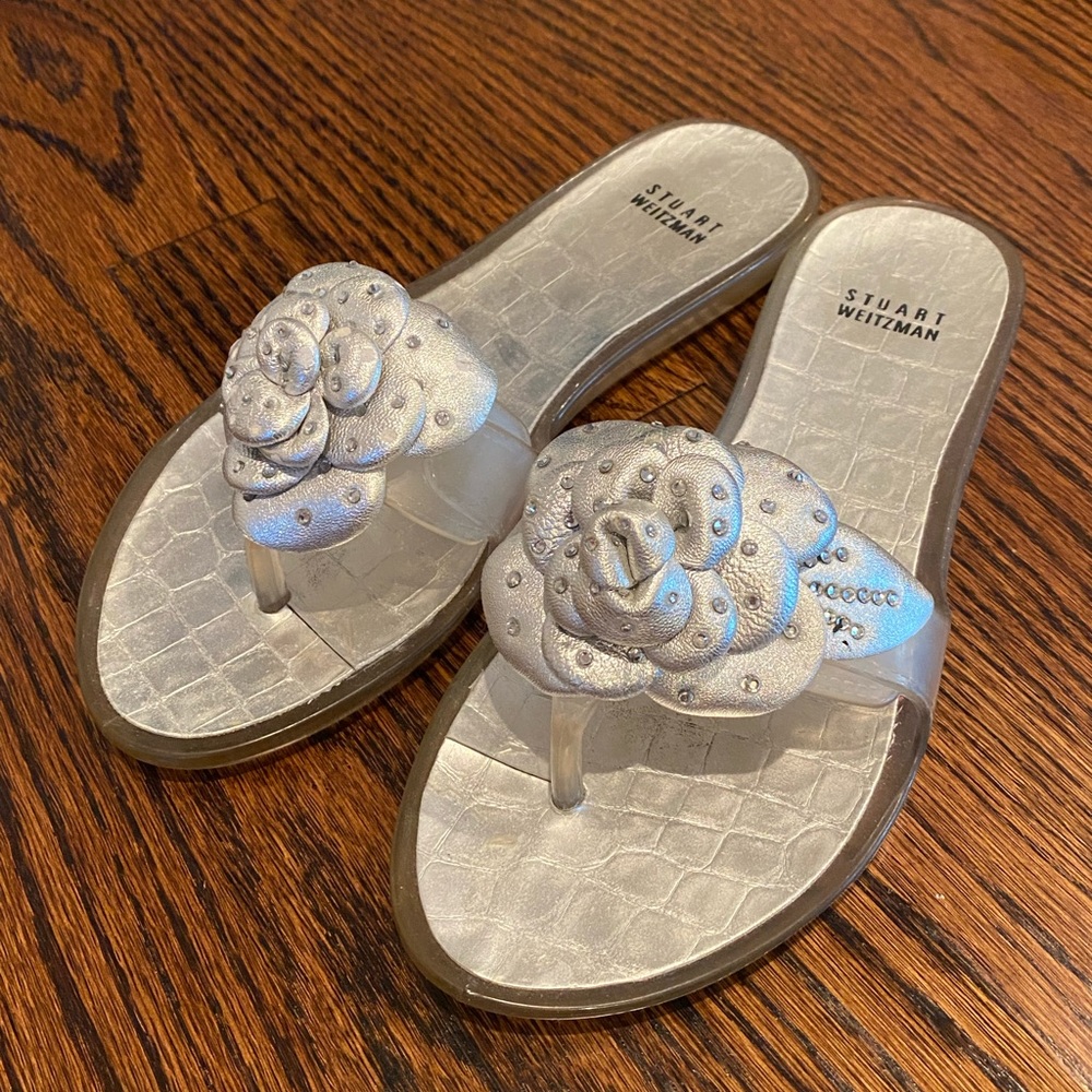 Stuart Weitzman women’s silver and clear plastic sandals size 8